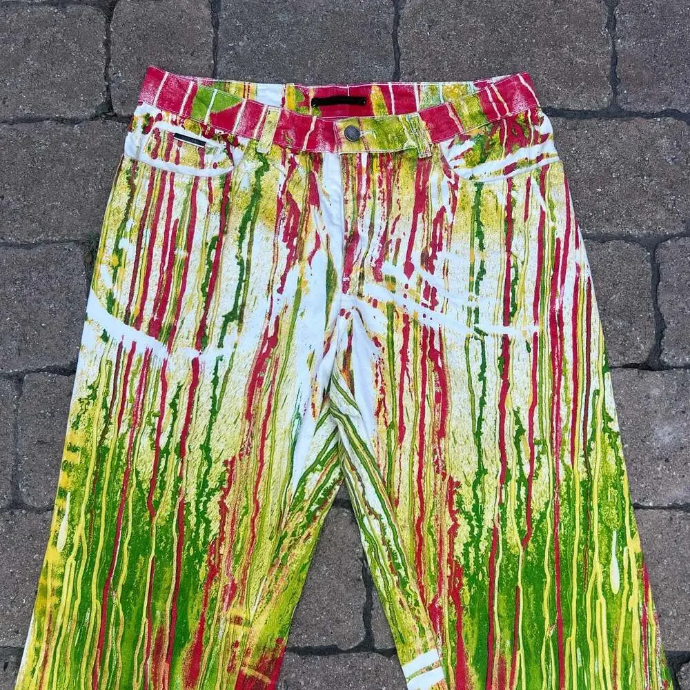 Roberto Cavalli Vintage Multi-Color Drip Paint Print Denim Jeans